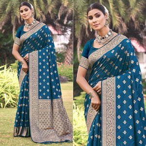 Morpich Floral Woven Kanjivaram Silk Saree With Tassels