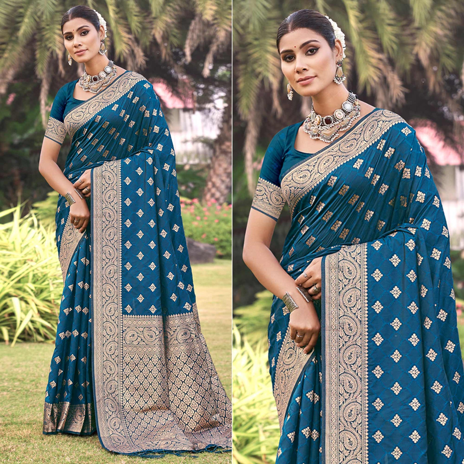 Morpich Floral Woven Kanjivaram Silk Saree With Tassels
