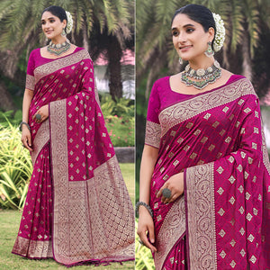 Magenta Floral Woven Kanjivaram Silk Saree With Tassels
