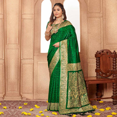 green-floral-woven-banarasi-silk-saree-with-tassels-6