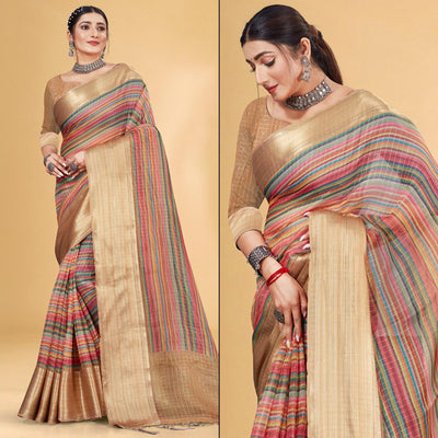Multicolor Checks Woven Bhagalpuri Silk Saree With Tassels