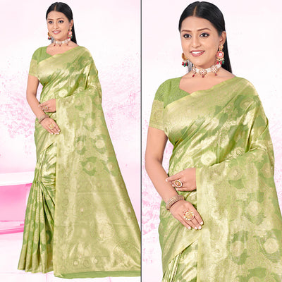 Light Green Woven Cotton Blend Saree