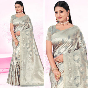 Grey Woven Cotton Blend Saree