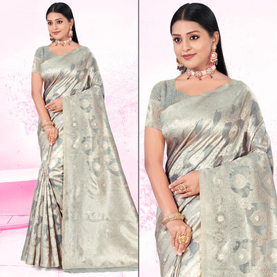 Grey Woven Cotton Blend Saree