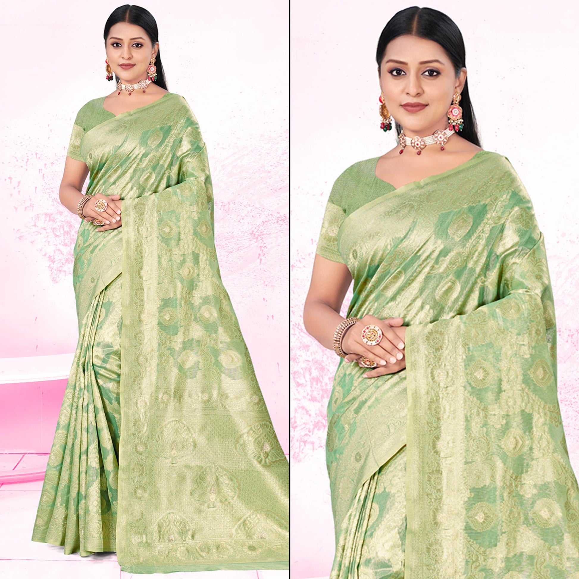 green-woven-cotton-blend-saree-1