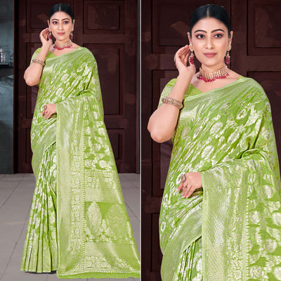 green-floral-woven-cotton-blend-saree-2