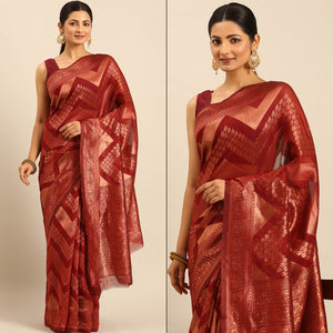 Maroon Floral Woven Cotton Silk Saree