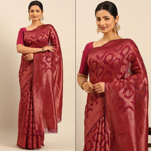 Magenta Floral Woven Cotton Silk Saree