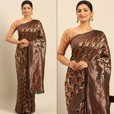 Bottle Green Floral Woven Cotton Silk Saree