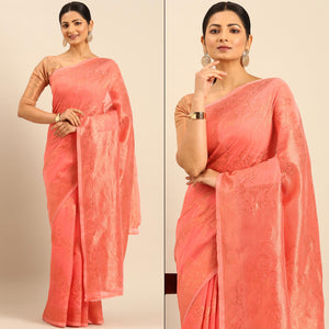 Gajari Pink Floral Woven Cotton Silk Saree