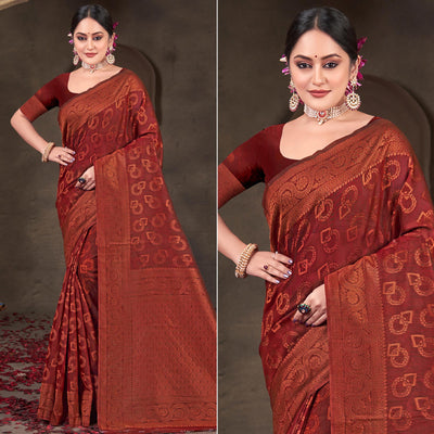 Maroon Woven Cotton Silk Saree