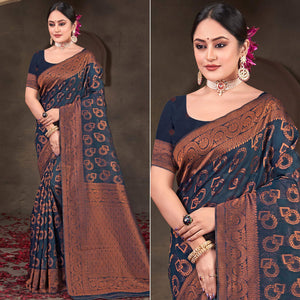Blue Woven Cotton Silk Saree