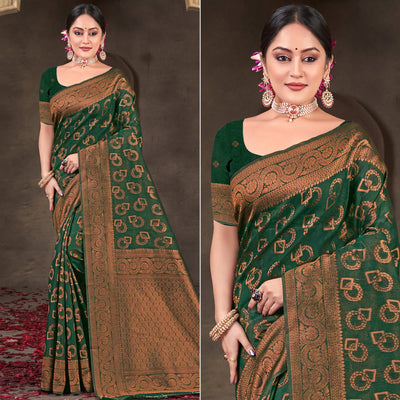 green-woven-printed-cotton-silk-saree
