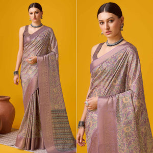 Mauve Digital Printed Cotton Silk Saree With Border