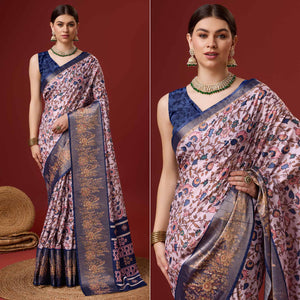 Light Pink Digital Printed Cotton Silk Saree With Border