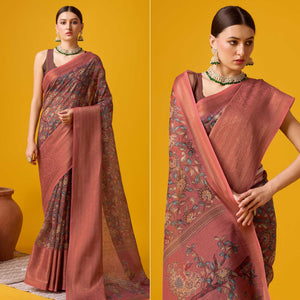 Mauve Digital Printed Cotton Silk Saree With Border