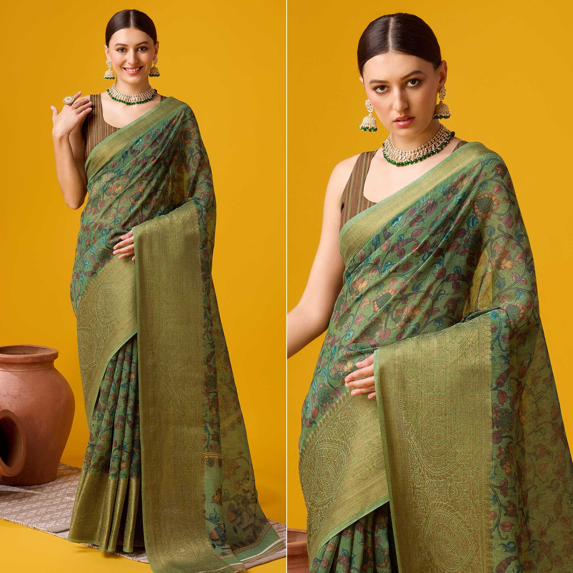 green-digital-printed-cotton-silk-saree-with-border-1