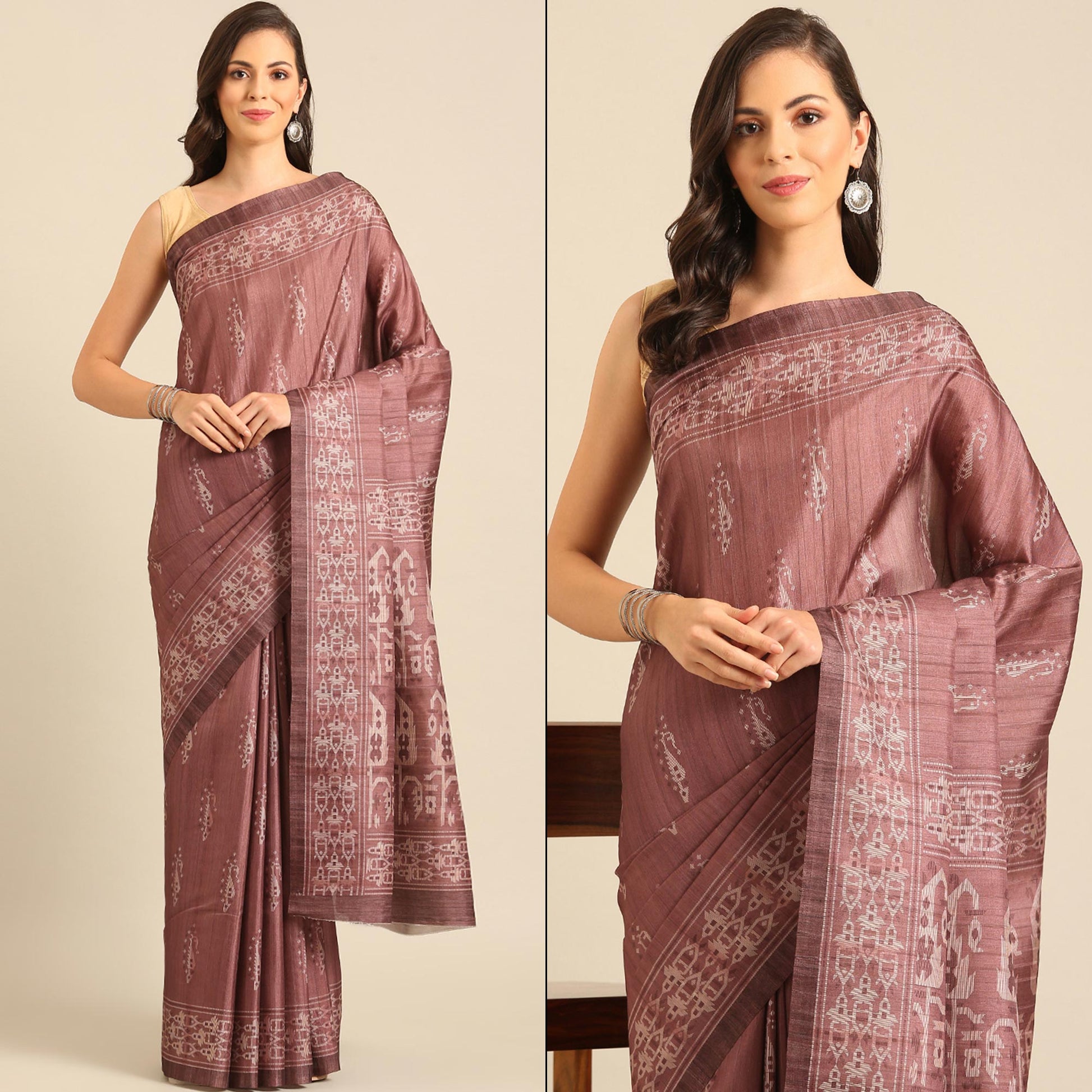 Dusty Rose Pink Digital Print Cotton Saree