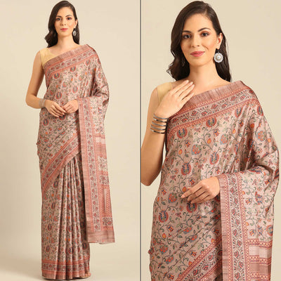 Light Peach Floral Digital Printed Cotton Blend Saree