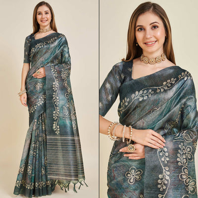 grey-digital-printed-bhagalpuri-silk-saree-with-tassels-1