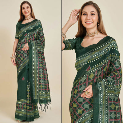 green-digital-printed-bhagalpuri-silk-saree-with-tassels-1