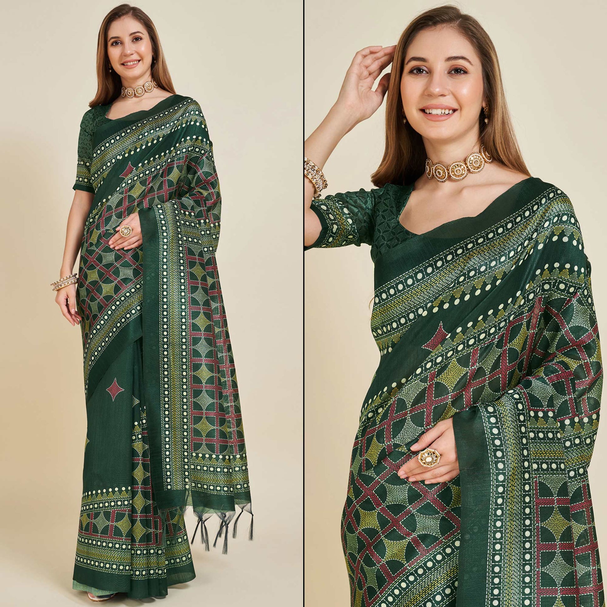 green-digital-printed-bhagalpuri-silk-saree-with-tassels-1