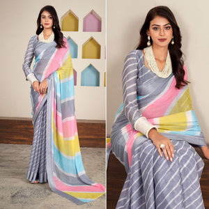 Grey Printed Chiffon Saree