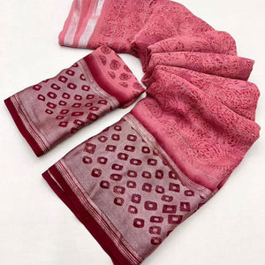 Gajri Pink Floral Printed Chiffon Saree