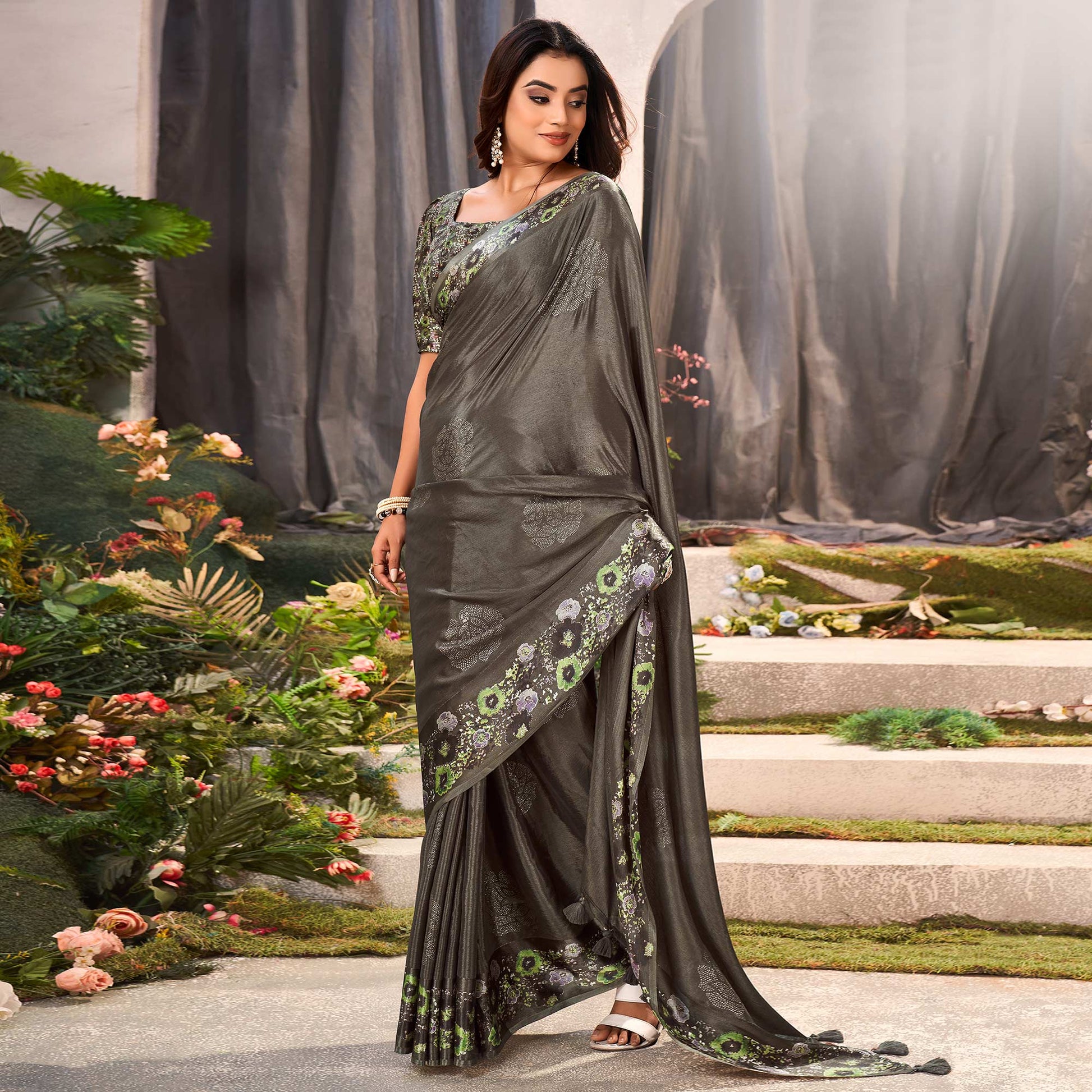 grey-floral-foil-printed-chiffon-saree-with-tassels