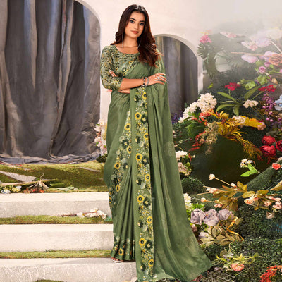 4green-floral-foil-printed-chiffon-saree-with-tassels