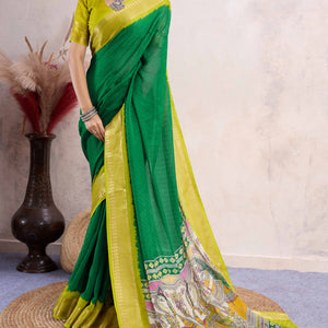 green-printed-cotton-silk-saree-with-jacquard-border-2