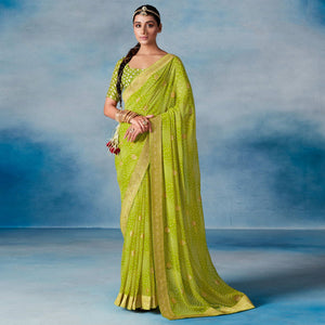 green-bandhani-foil-printed-georegette-saree
