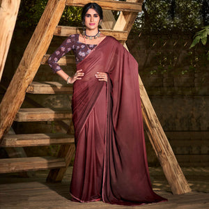 Dark Maroon Printed With Swarovski Work Chiffon Ombre Saree