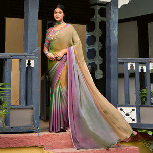 Brown Ombre Print Chiffon Sarees