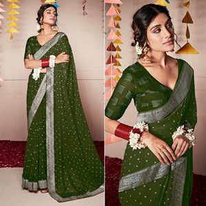 green-foil-printed-with-woven-border-georgette-saree