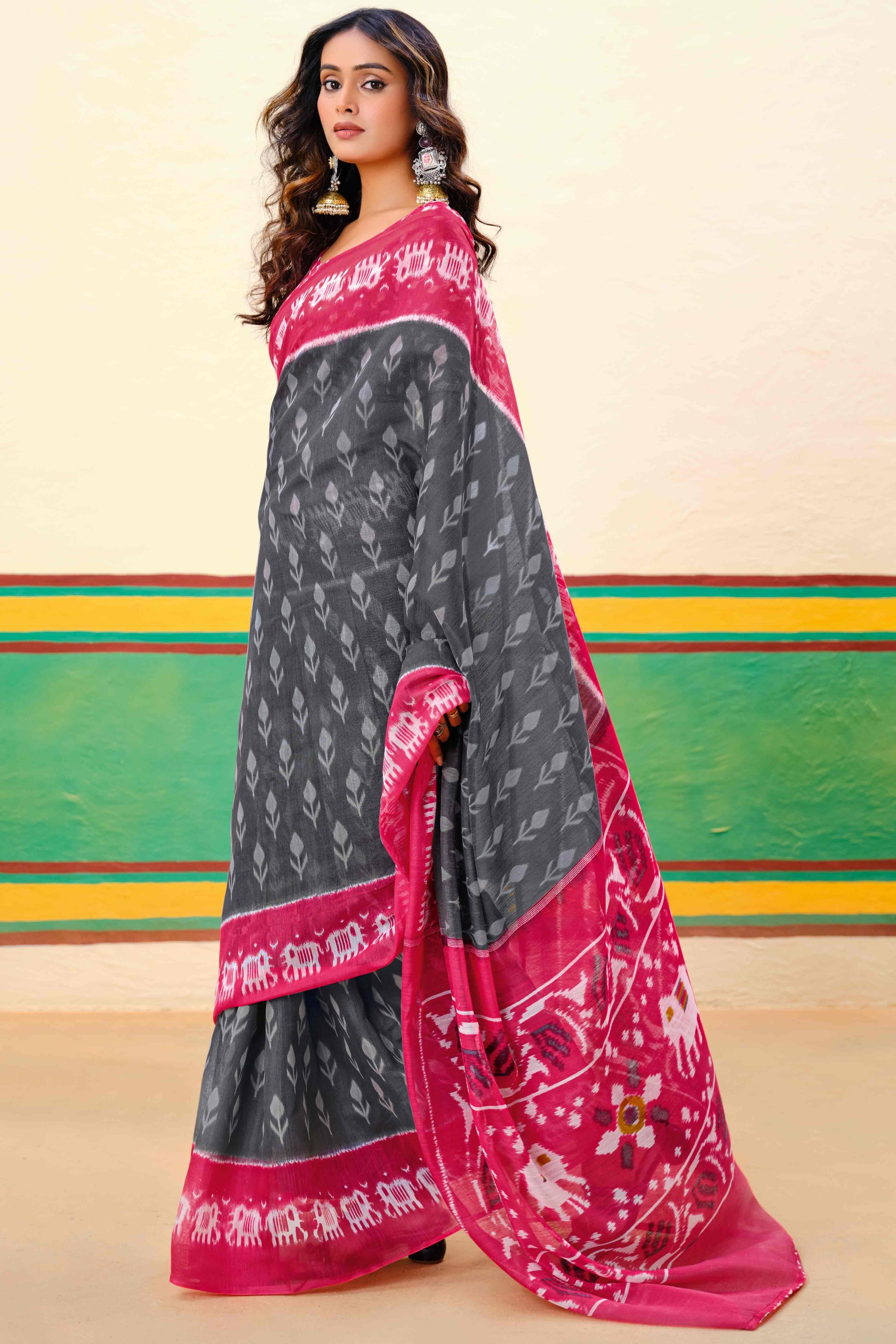 grey-ikkat-printed-mulmul-cotton-saree