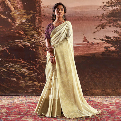 Cream Woven Cotton Silk Saree