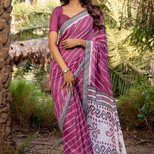 Mauve Leheriya Printed Linen Saree