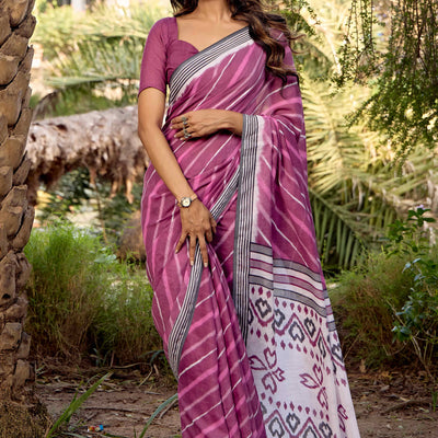 Mauve Leheriya Printed Linen Saree