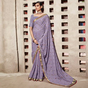 Light Purple Floral Embroidered Chiffon Saree