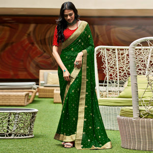 green-foil-printed-with-woven-border-geoergette-saree