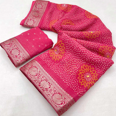 Gajri Pink Bandhani Printed Chiffon Saree