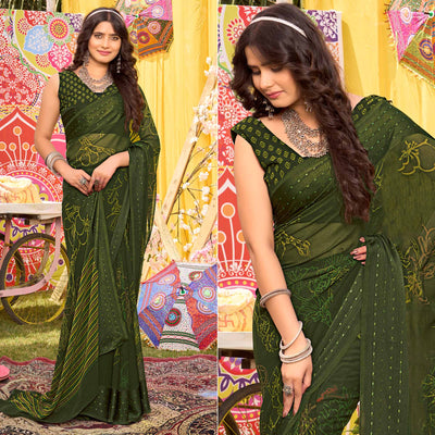 green-floral-printed-georgette-saree-with-woven-border-1
