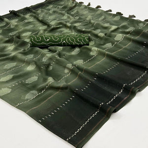 Mehandi Green Woven Georgette Saree