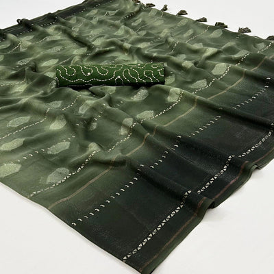 Mehandi Green Woven Georgette Saree