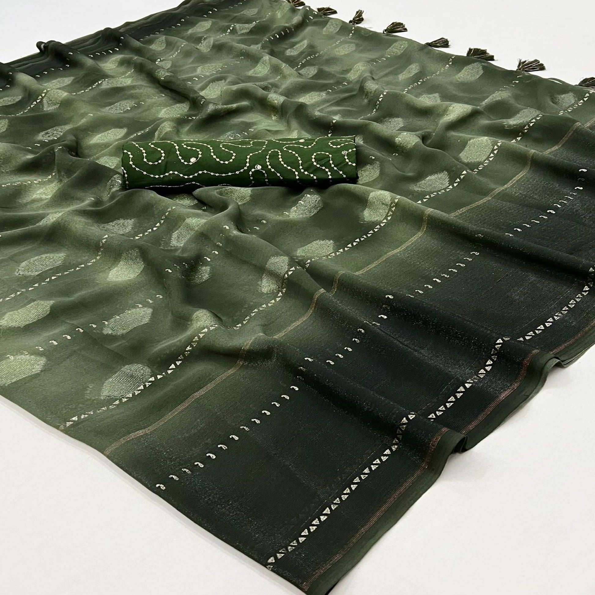 Mehandi Green Woven Georgette Saree