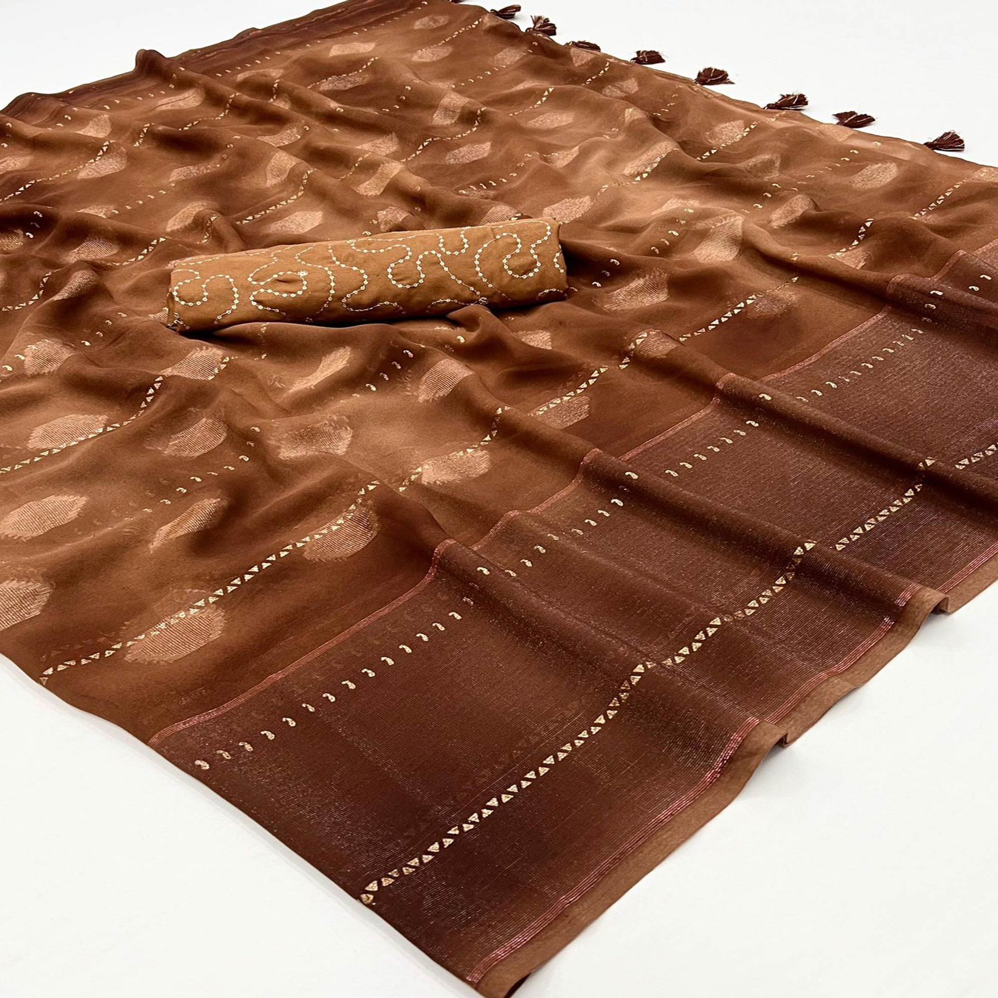 Brown Woven Georgette Saree