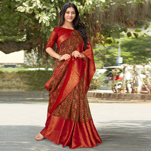 green-red-printed-with-woven-border-pure-cotton-saree