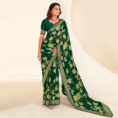 green-floral-printed-georgette-saree-with-embroidered-border-1