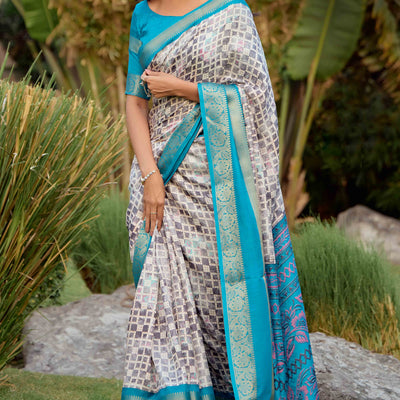 grey-geometric-printed-dola-silk-saree